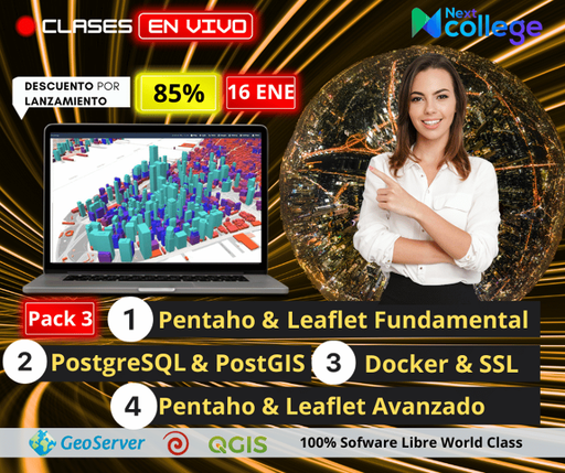 Pack 3 Plus (Pentaho & Leaflet Fundamental +PostgreSQL & PostGIS + Pentaho & Leaflet Avanzado + Docker & SSL)